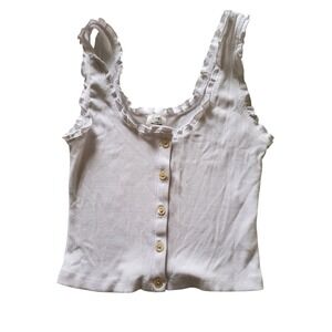 Wilfred Aritzia Ribbed Ruffle Tank Top XXS White Sleeveless‎ Cropped Henley